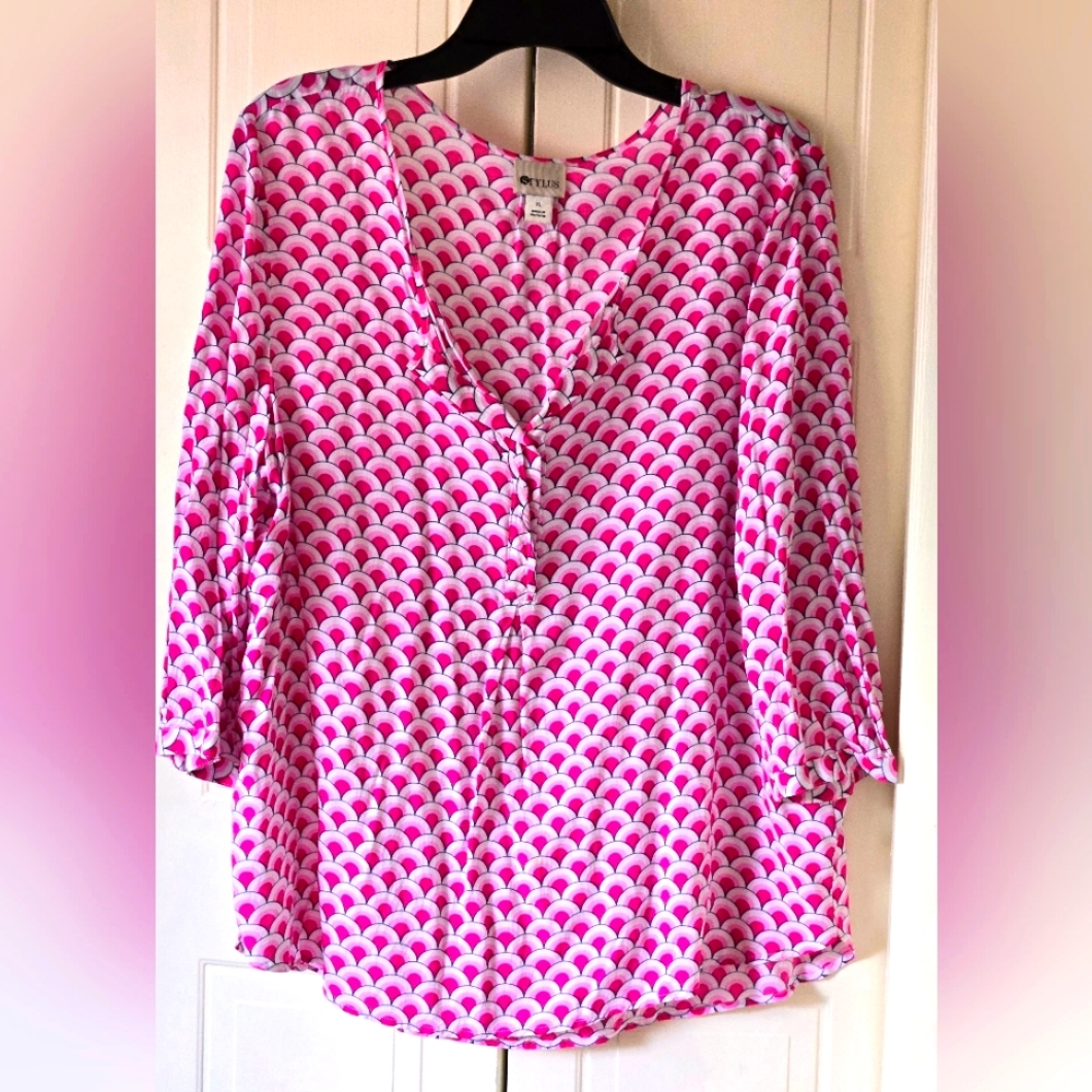 Stylus white, pink & black tunic blouse